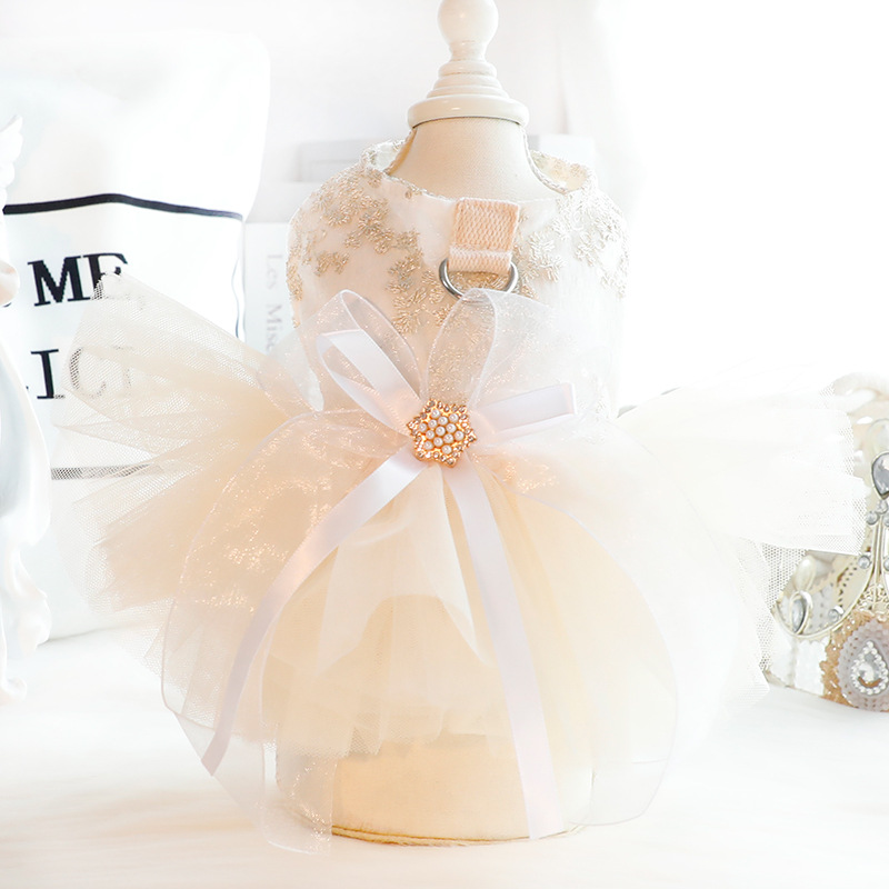 Luxury Designer Dog Wedding Dress Summer Lace Thin Dress With D leash rings Small Dog Apparel Wholesale