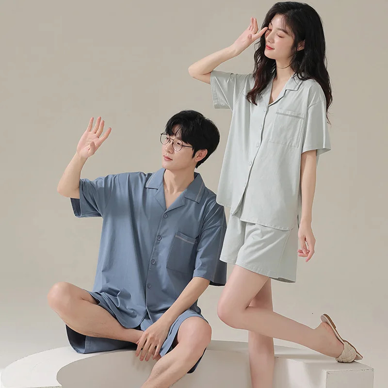 Modal Couples Pajamas Set Summer Short Sleeping Top Shorts Men Home Clothes Cardigan Women Sleepwear Women Men Pjs 250225