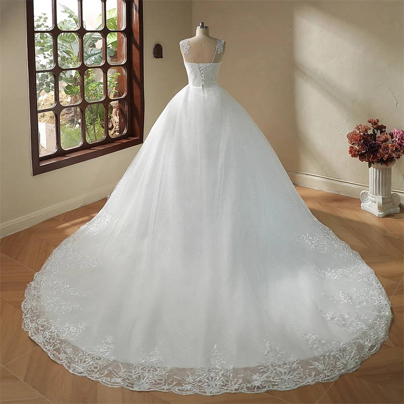 Y M Novias V Neck Sweet Plus Size Bridal Dress 2024 Wedding Long Train or Floor Length Appliqes Tulle Marriage 250224