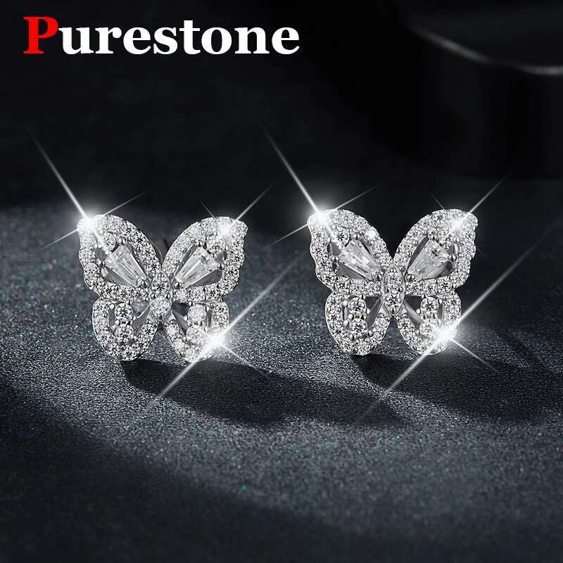 Butterfly Premium Stud Earring for Women Original Sterg Sier Women's Moissanite Dia Hoop Earrings