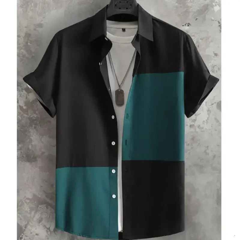 Shirts For Men 3d Patchwork Plaid Printed Men Clothing Summer Casual Short Sleeved Daily Street Tops Loose Oversized Shirt 250226