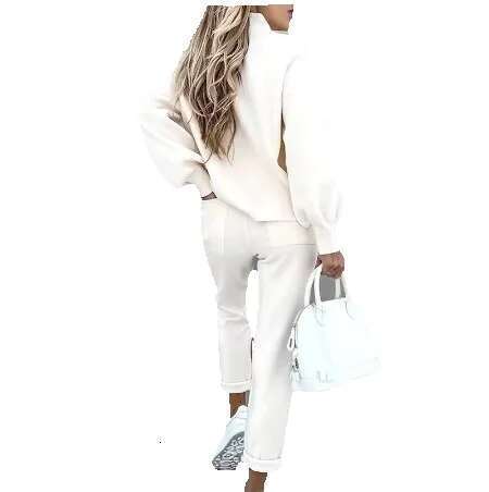 New High Neck Casual Solid Color Women's Hoodie Set Breathable Cross-Border Autumn Apparel Custom Wholesale For Adults