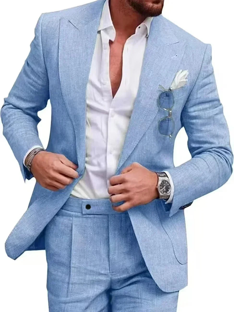 Summer Beach Party Attire single button two-piece sports jacket regular set elegant mens wear suitable for groom linen set 250224