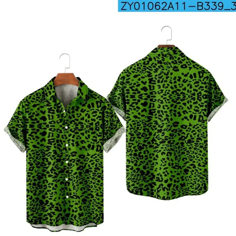 Mens Hawaiian T-Shirt Y2K Hombre Fashion Shirt Hawaiian Leopard Print 3D Print Cozy Casual Short Sleeve Beach Oversized Clothes 250226