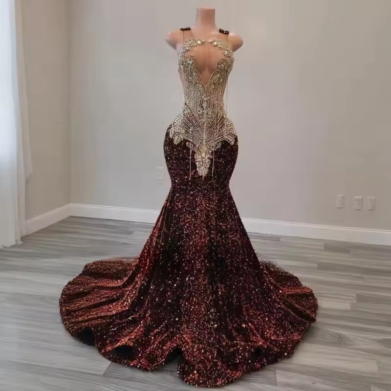 Prom Elegant Dresses For Black Girls Rhie Mermaid Graduation Gowns Brown Party Dress Long Customized