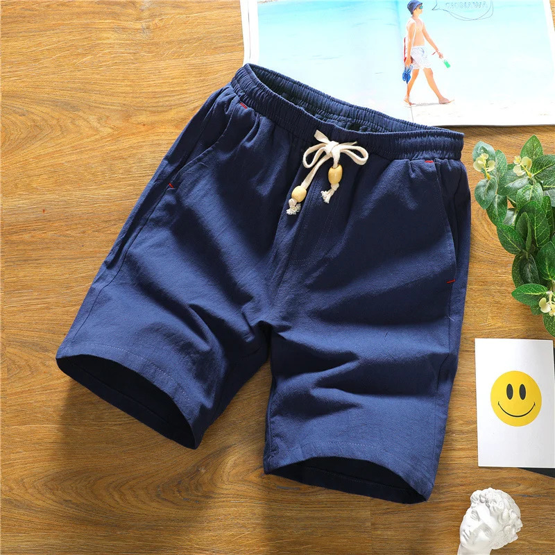 Summer Shorts for Men Cotton Elastic Waist Solid Color Loose Fitting Casual and Versatile Breathable Pure Cotton Home Pants 250225