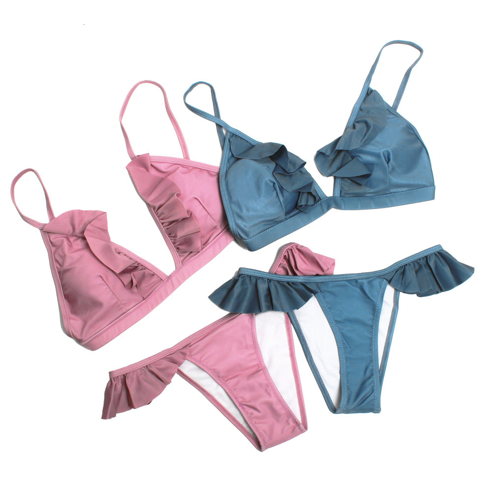 2025 new women's swimwear bikini ruffle solid color split designer swimsuit