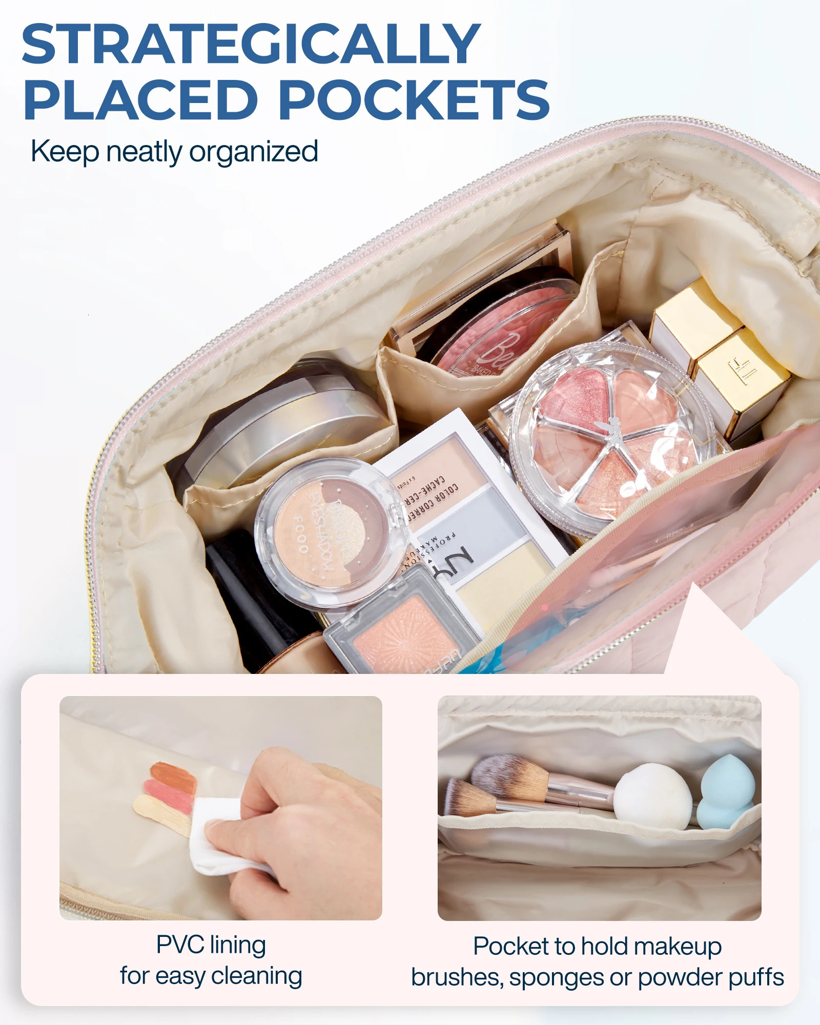 2025S New Free Shipping Designer Bag BAGSMART Puffy Padded Make Up Bags For Women Makeup Organizer Case Wide-open Pouch Toiletry Bag Travel Essentials