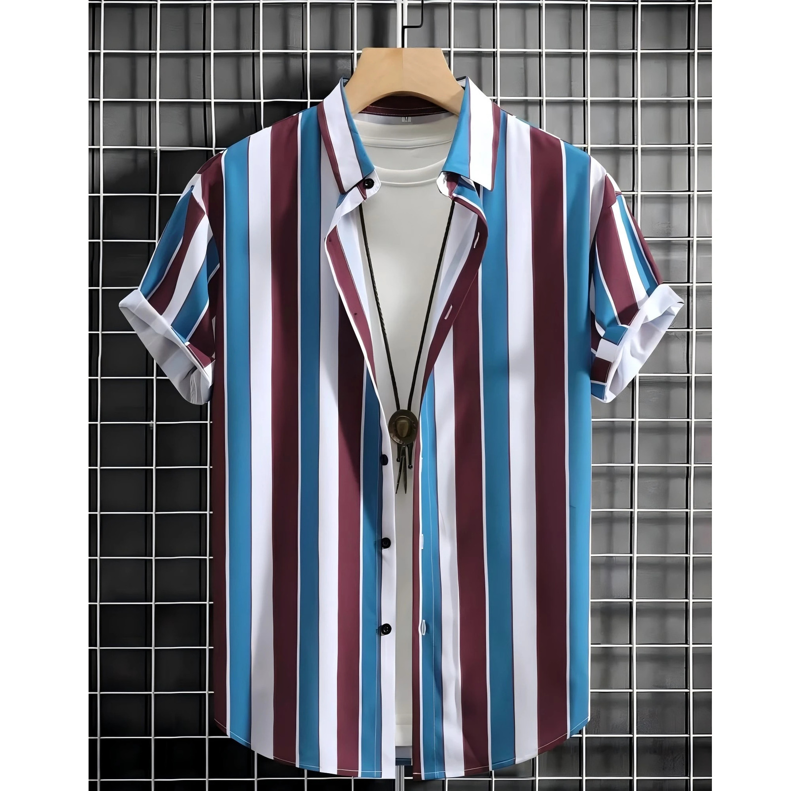 Summer Fashion Mens Casual Short Sleeve Shirts Mens Commuting Daily Wear Striped Printed Tops Extra Large Size S-5XL 250226