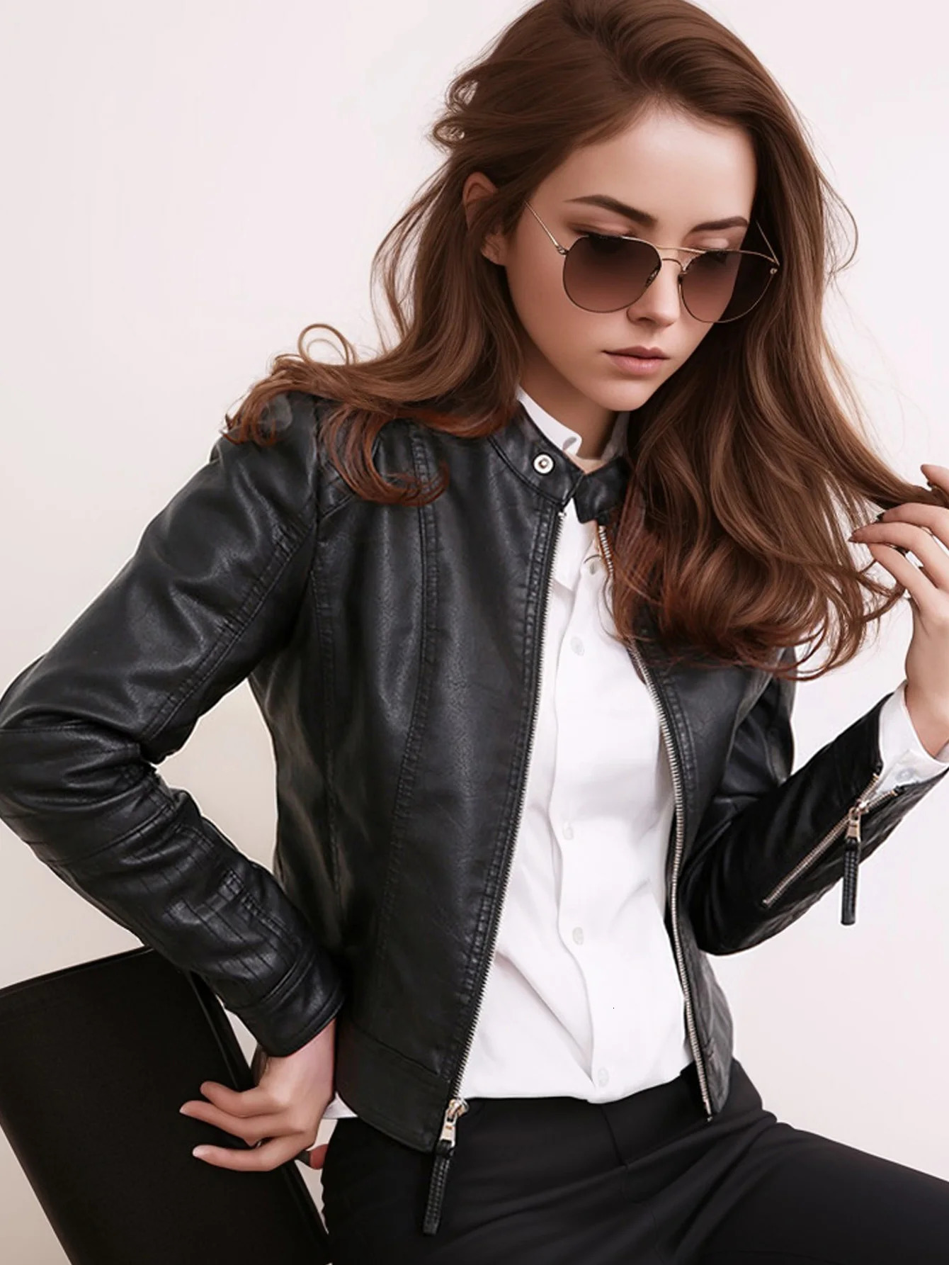 Women PU Leather Jacket Outwear Zipper Outfit Spring Autumn Fashion Short Female Bike Coat 250225