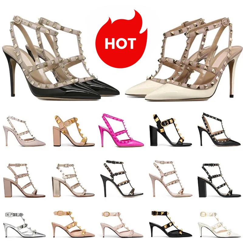 Designer Fashion high heels dress shoes Sandals rock woman heel leather gold platform rivet spikes peep-toes party womens wedding shoe