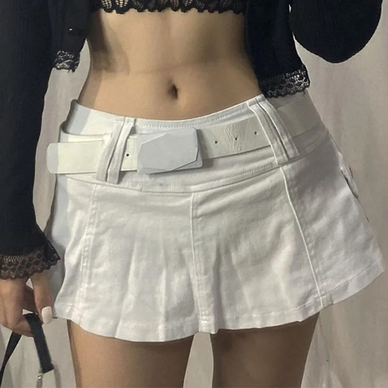 Street s 100-style low-waist sexy lotus leaf edge skirt solid color half-body skirt hip denim skirt pleated skirt 250225