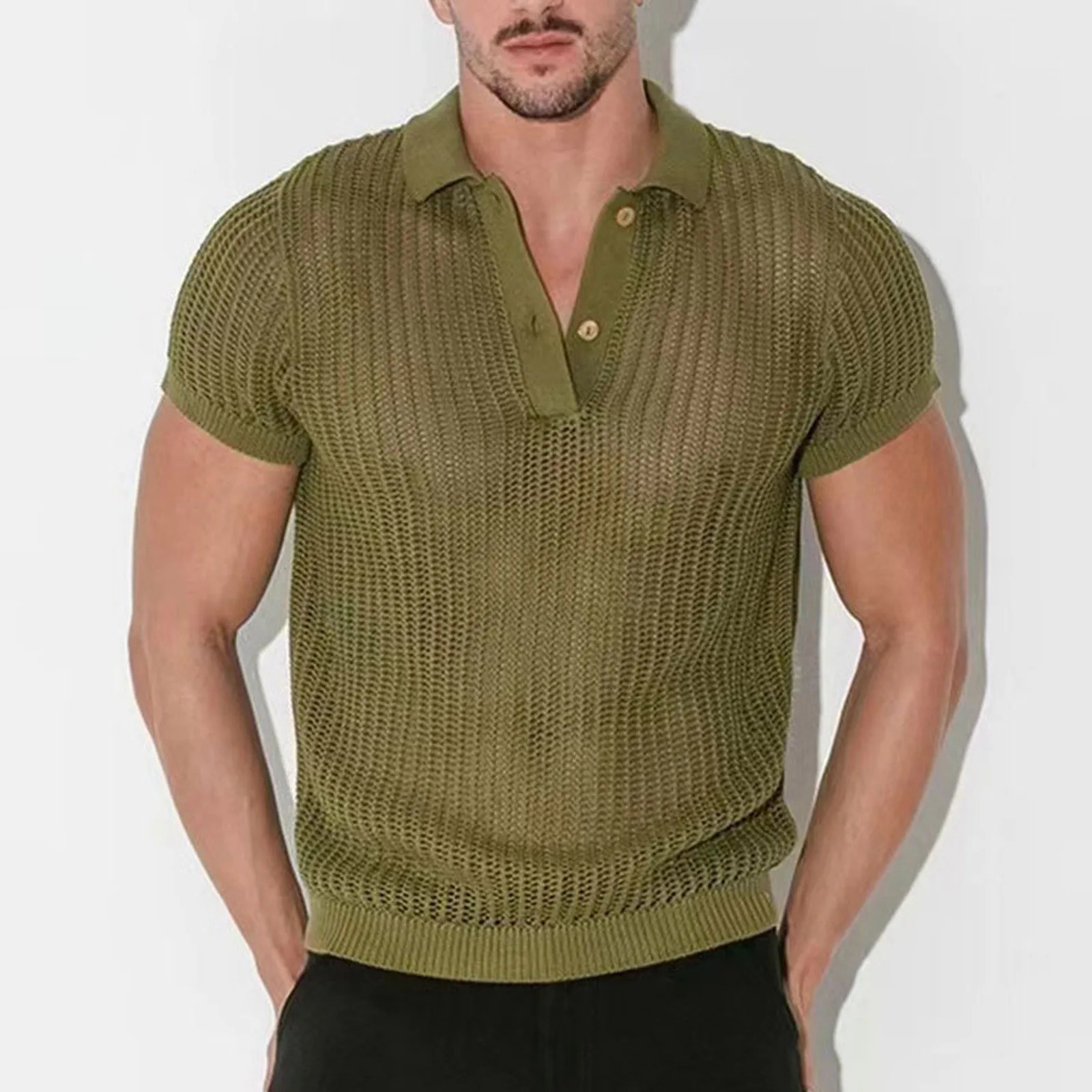 Mens Shirts Casual Mens Shirt Summer Solid Color Trend Mens Loose Knit Short Sleeve tops Loose fitting and versatile Tee 250222