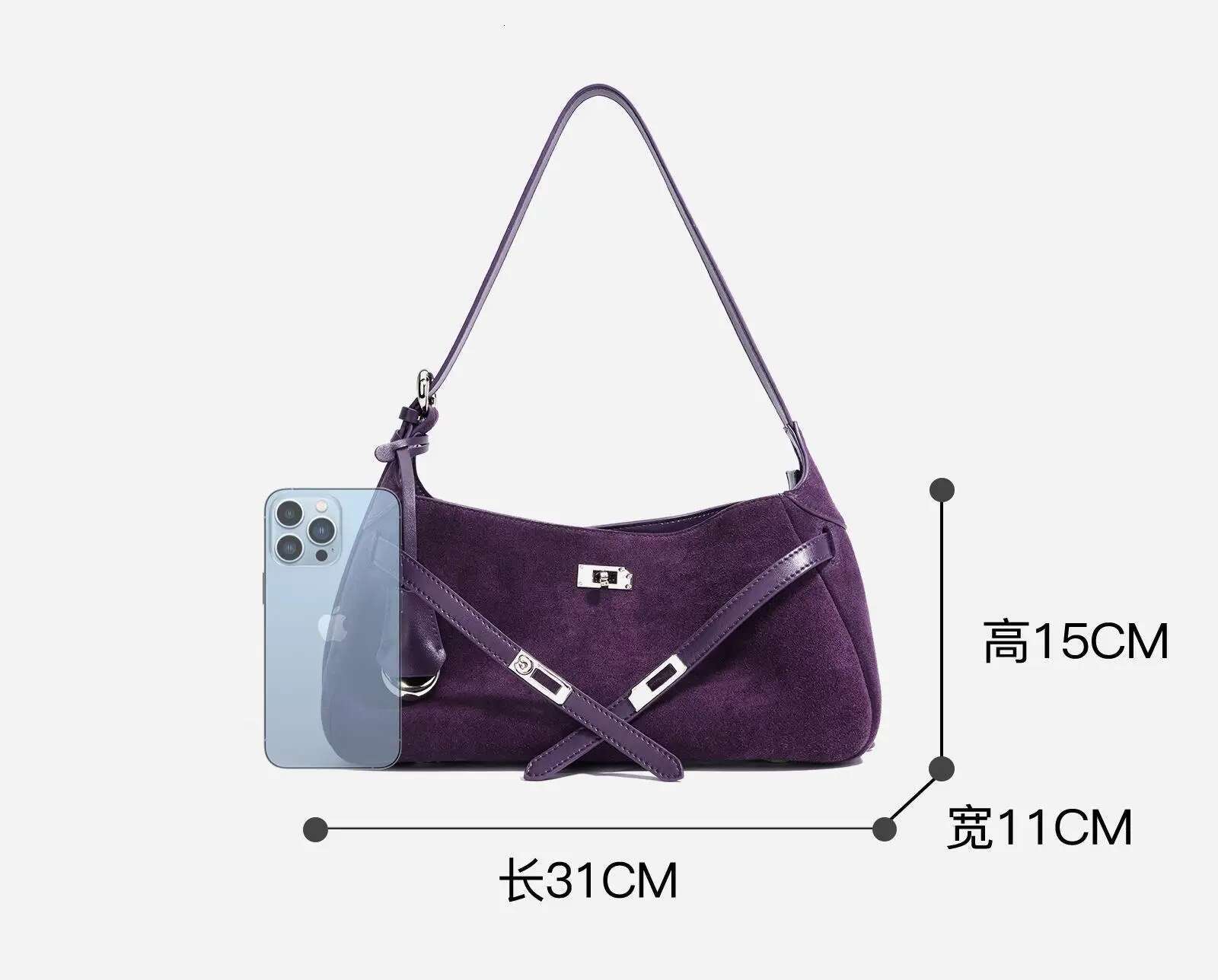 Rectangular High Quality Underarm Shoulder Bag Suede Leather Women's Fashion Bags Small Half Moon Handbags