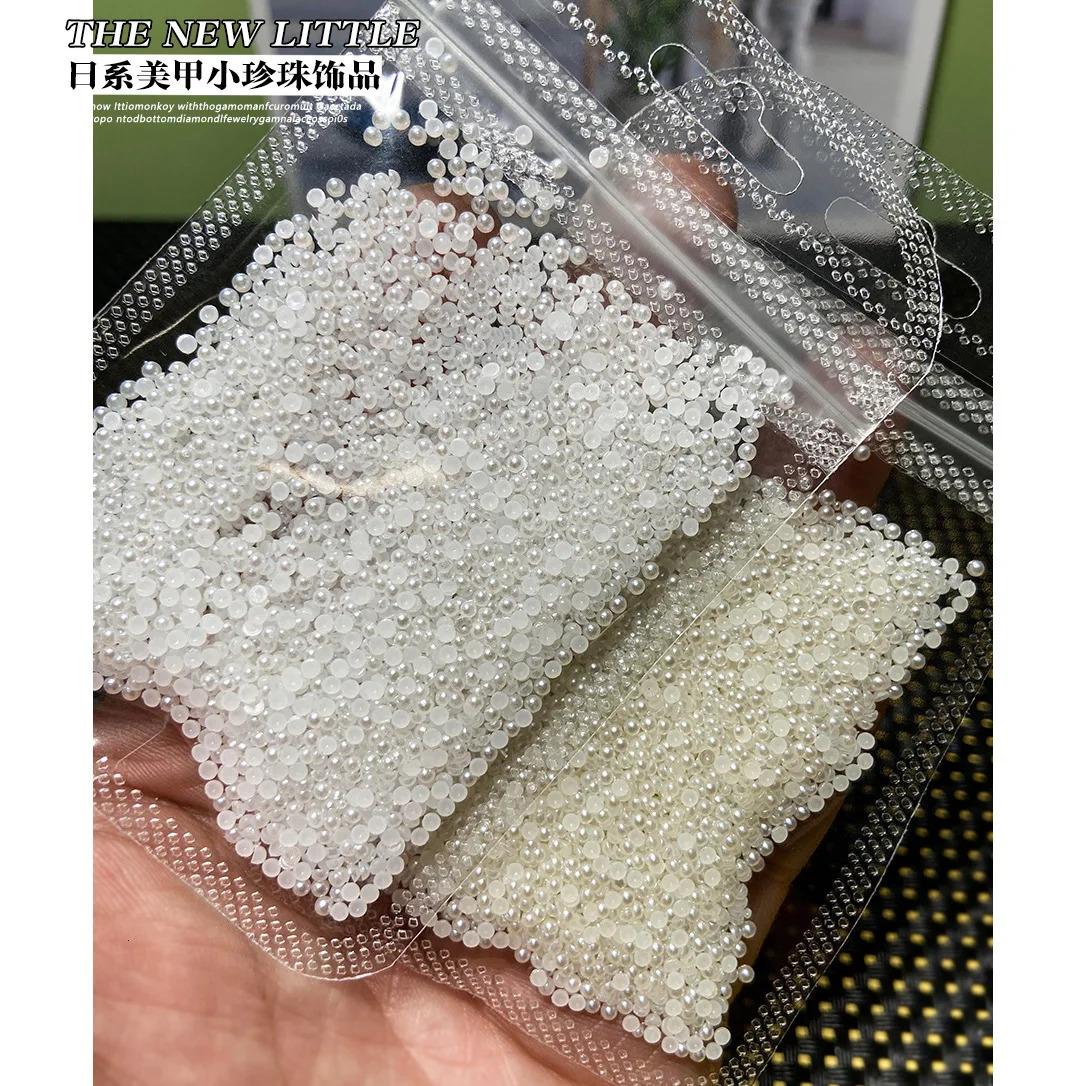 2001200pcsbag Pearls White Nail Beads Half Round Mixed Size Beige Flatback For DIY Manicure Decoration Bead 250217
