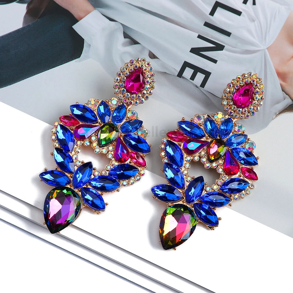 Bohemian Shiny Colorful Rhinestone Dangle Drop Earrings For Women Fashion Vintage Geometric Jewelry Ear Accessories 250225