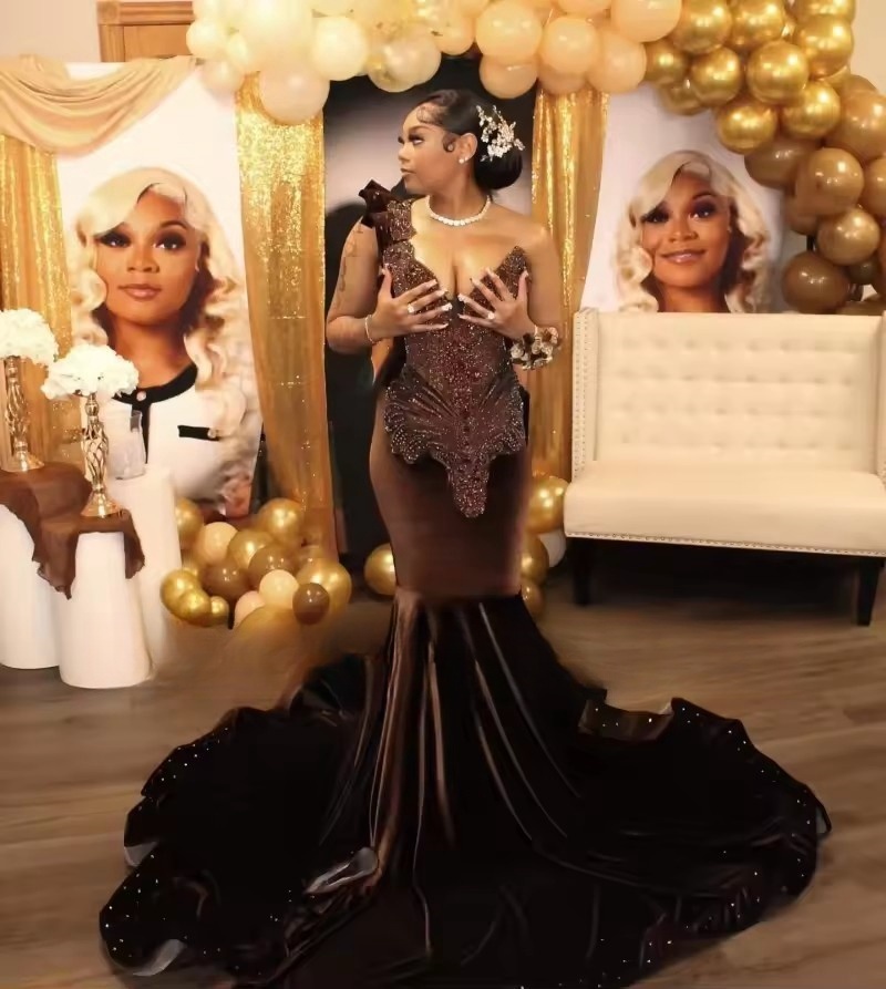 Brown Chic Prom Dresses For Black Girls Rhie Veet Mermaid Graduation Gowns Birthday Party Dress Long Customized