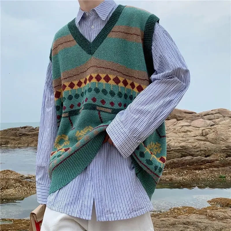 Waistcoat Korean Fashion Knit Vests for Men Clothes Sleeveless Reviews Sweater Man Harajuku Loose Fit Aesthetic In 250225