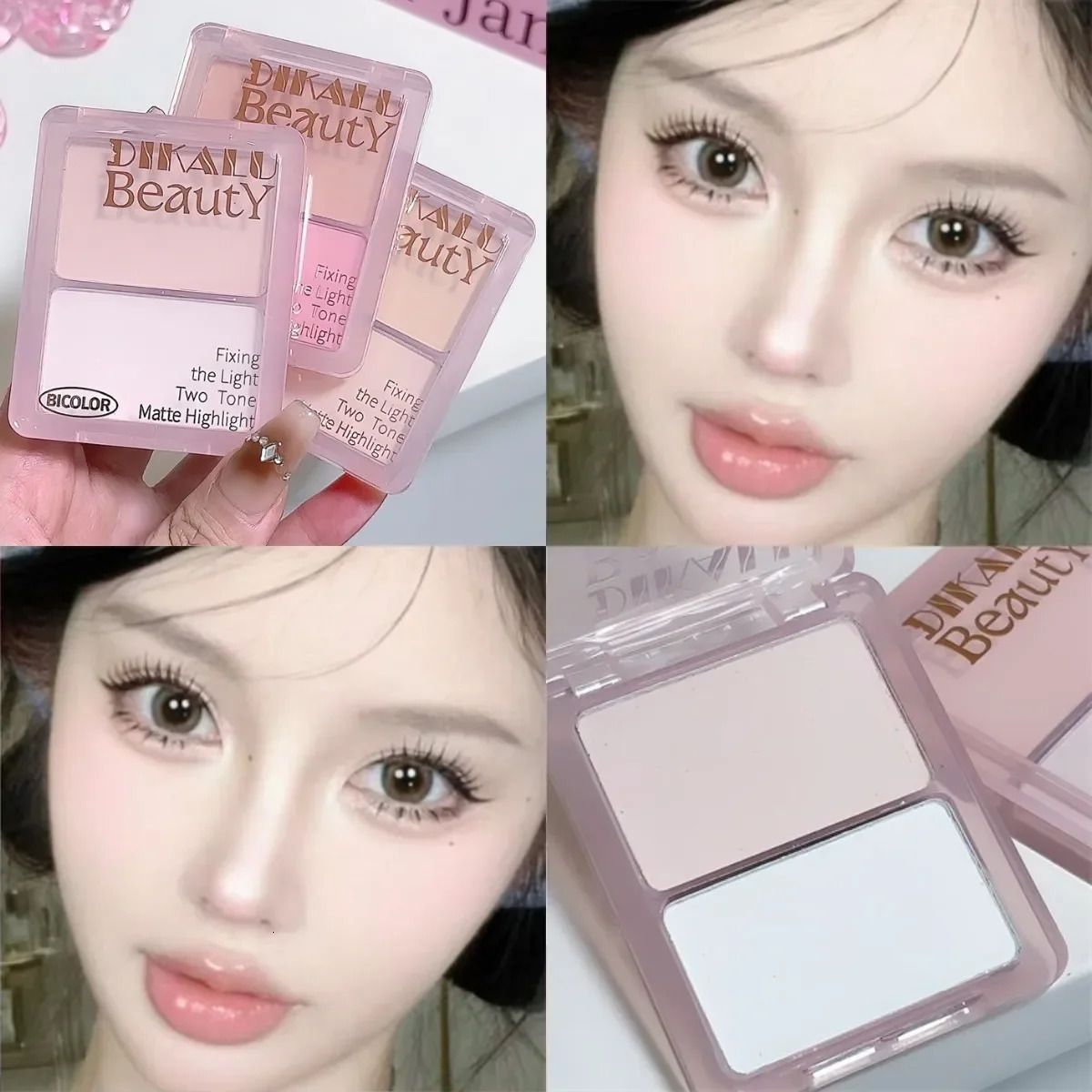 Twotone Highlight Contour Palette Matte White Highlighter Grey Brown Nose Shadow Face Contouring Bronzer Brighten Powder Makeup 250219