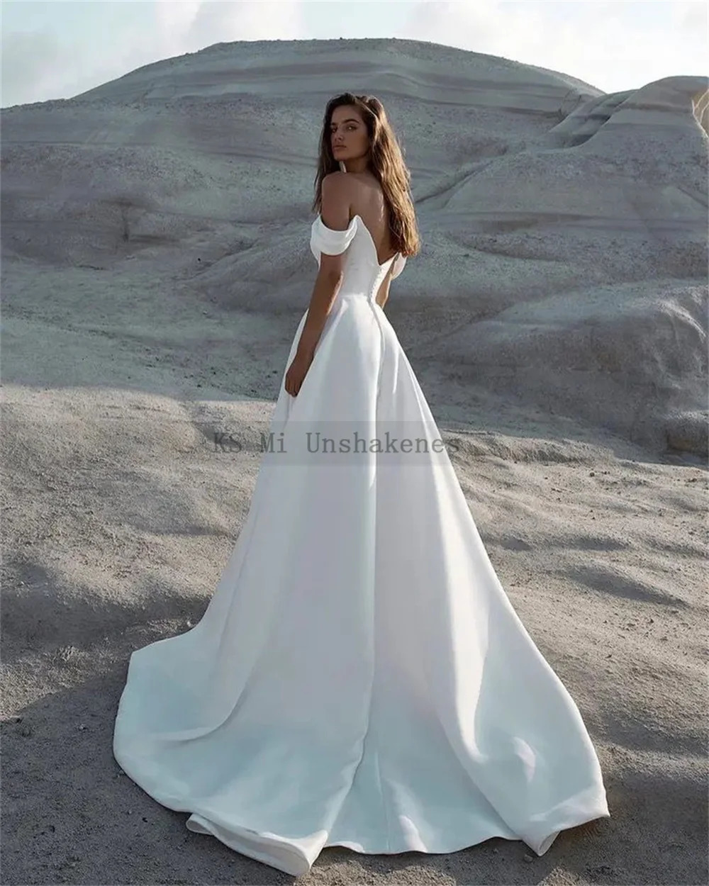 Simple Civil Wedding Dresses Off the Shoulder Sleeveless Side Split Summer Beach Bride Dress Satin Minimalist Gowns 2024 250224