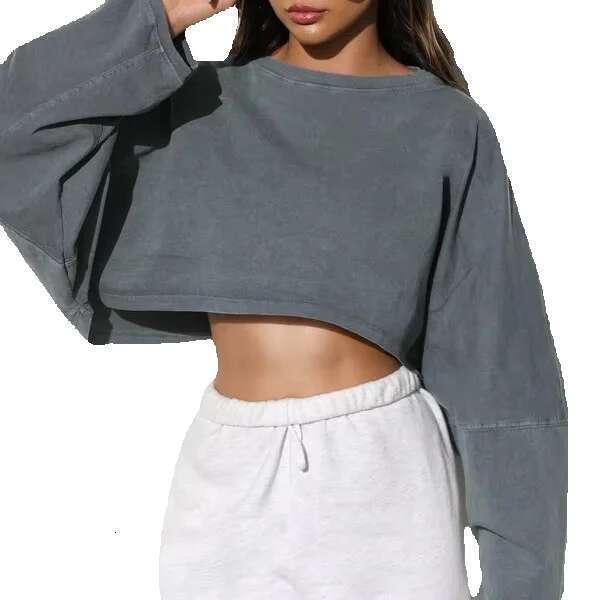 Custom Crop Hoodies For Women High Quality Cropped Tops Short Solid Color Casual Oversized Drop Shoulder Hoodie