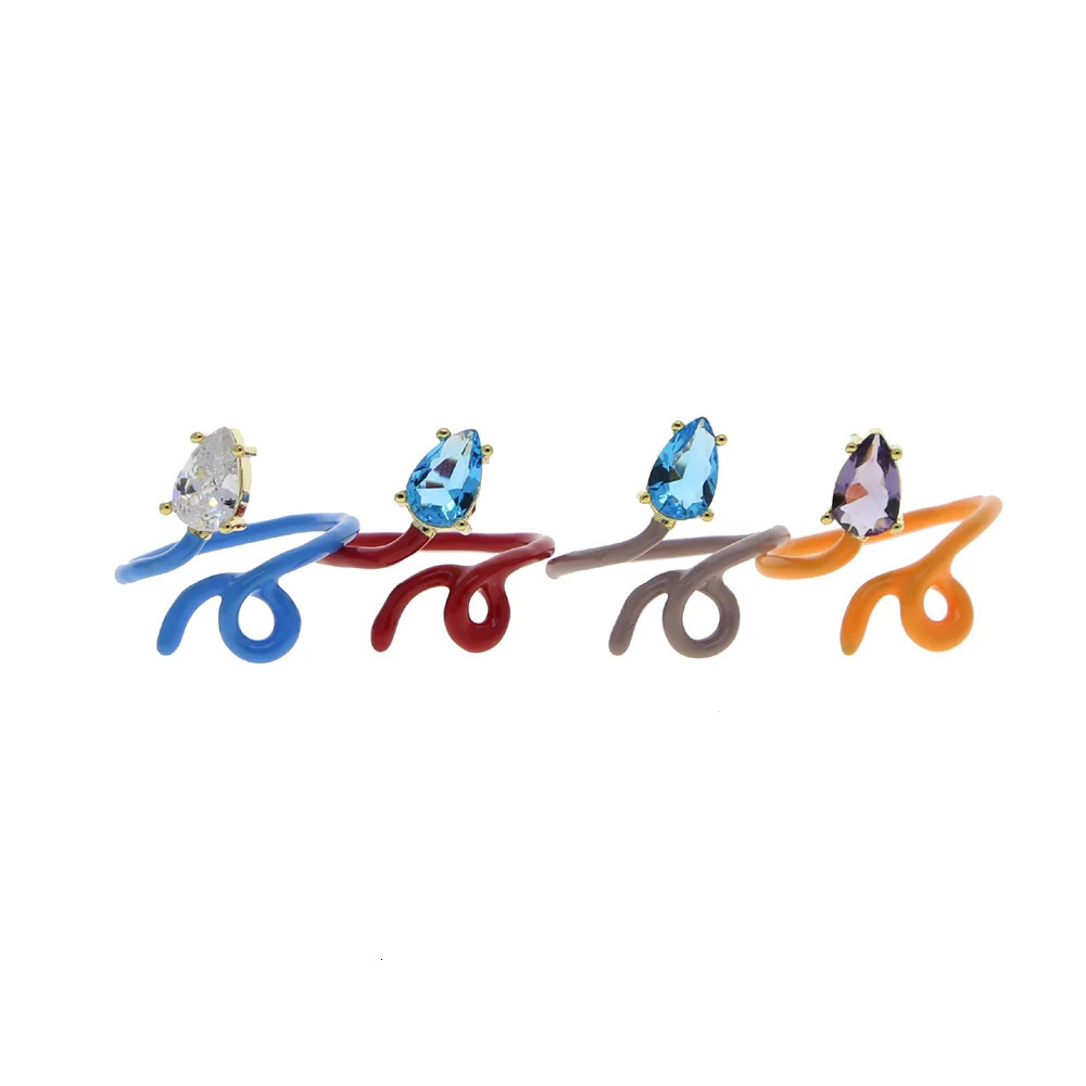 Single Stone Colorful Enamel Band The Wire Women Finger Ring Open Adjusted Size 250225