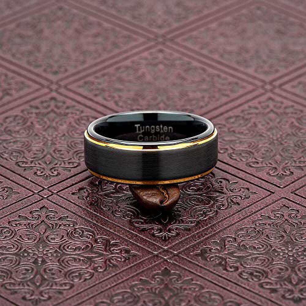 n Rings for Men Wedding Band Gold Step Edge Size 6-16 (Tungsten, 9.5)