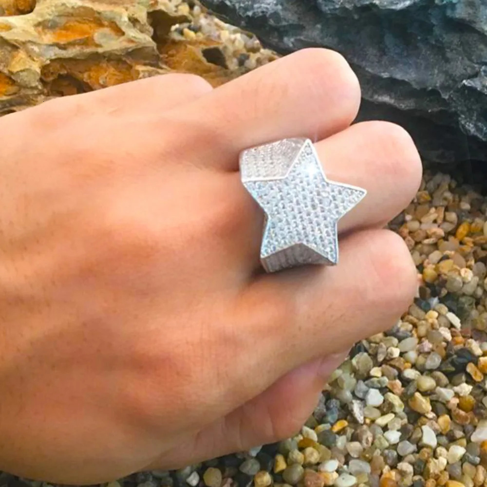 UWIN Ice Out Star Rings Gold Silver Color Full Iced Cubic Zirconia Hip Hop Ring Fashion Jewelry For Men And Women Drop 250225