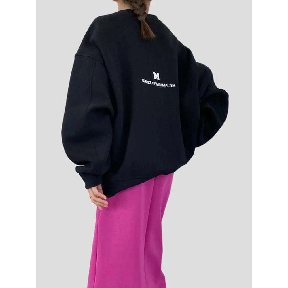 Women Fashionable Retro Grey Sweatshirts Autumn Winter Loose Casual Hoodie Round Neck Oversize Pullovers Tops