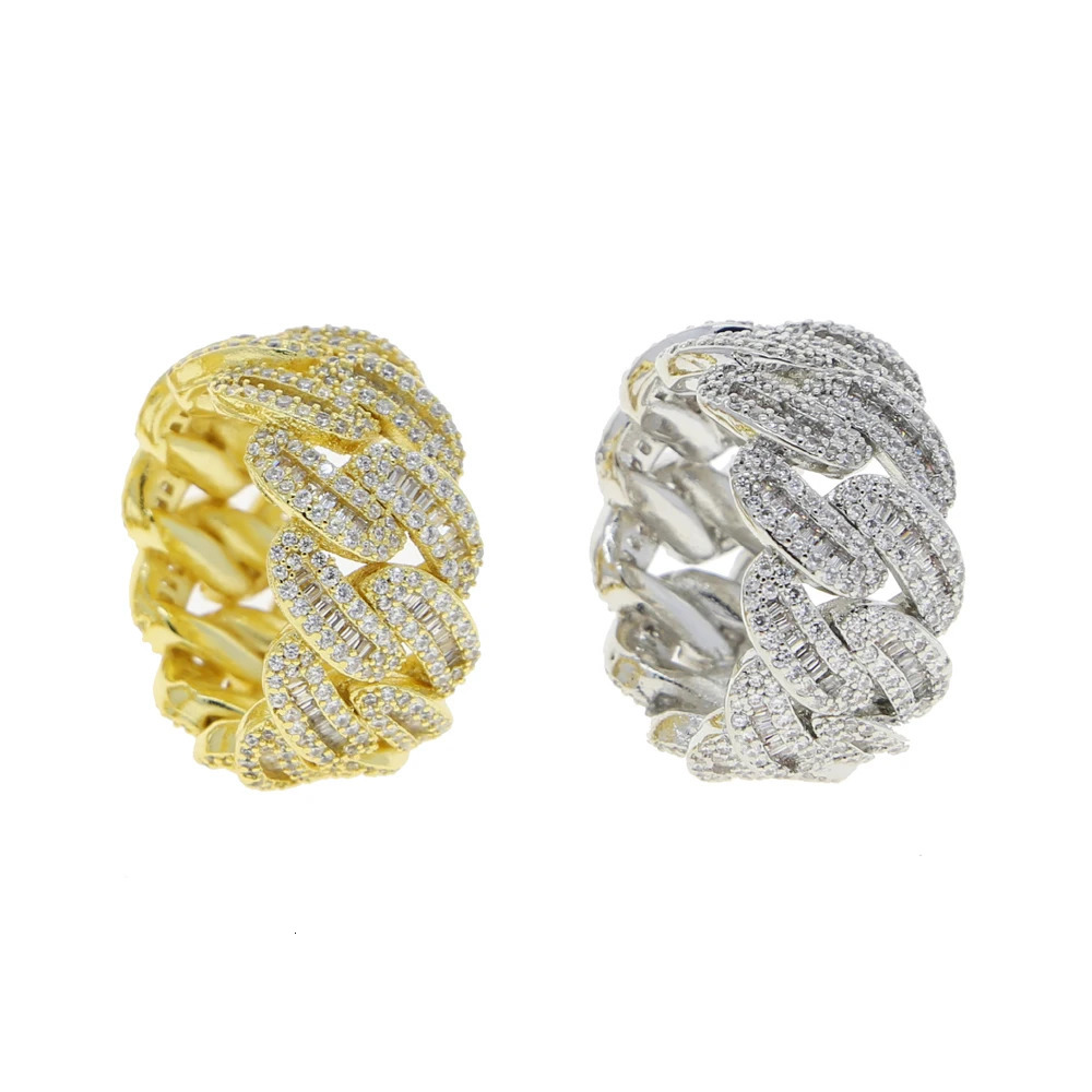 Iced Out Bling Men Finger Jewelry Full Paved Rectangle Cubic Zirconia 5A CZ Cuban Link Chain Engagement Ring 250225