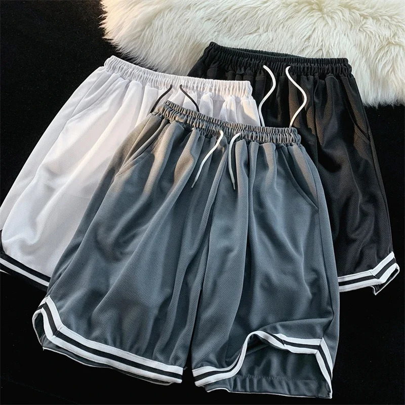 American Ice Slik Knee Length Striped Sports Pants Shorts Elastic Casual Board Cargo Basketball Men 250214