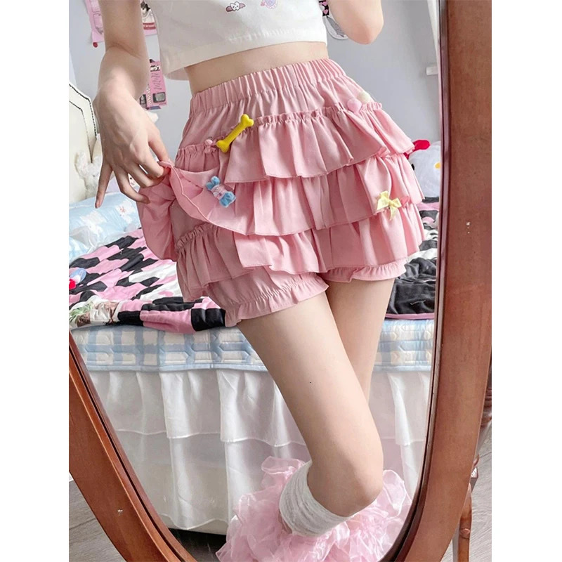 MEXZT Y2K Sweet Ruffles Mini Skirt Women Kawaii Lolita Bow A Line Skirts Harajuku Japanese High Waist Pink White Ball Gown Skirt 250225