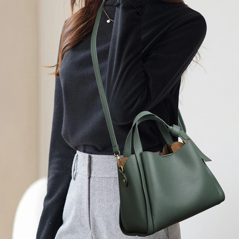 Versatile Bucket Shoulder Bags Women Designer PU Leather Messenger Crossbody Bags Ladies Casual Solid Color Purse Handbag 250225