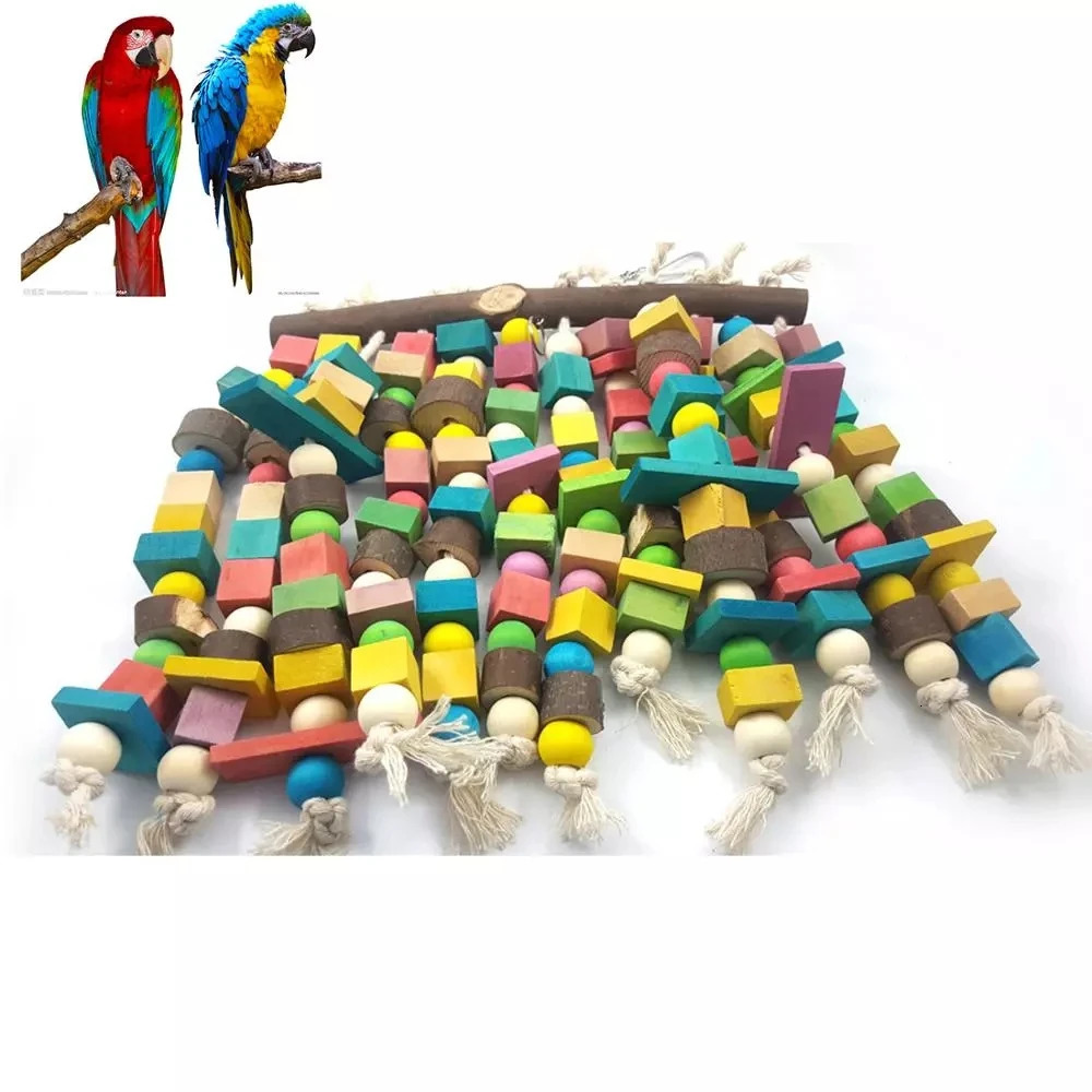Wooden Bird Toys Large Bird Chewing Toy Parrot Birds Toys Accessories Big Parrot Cage Bite Toy for African Grey Macaws Cockatoos 250226