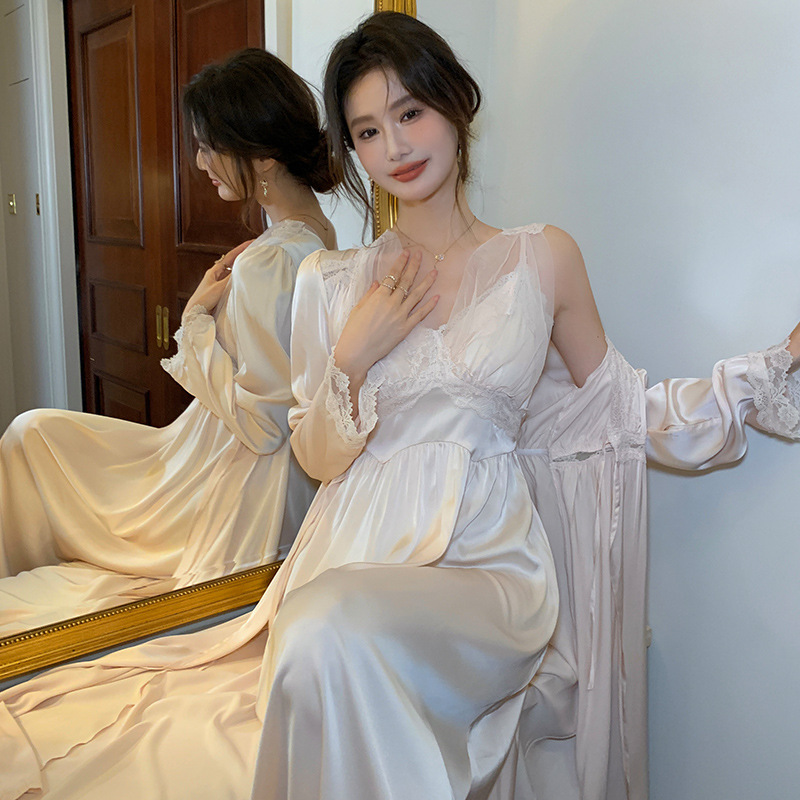 X230 Autumn ice silk sling nightgown lace pure desire style home clothes can be worn outside