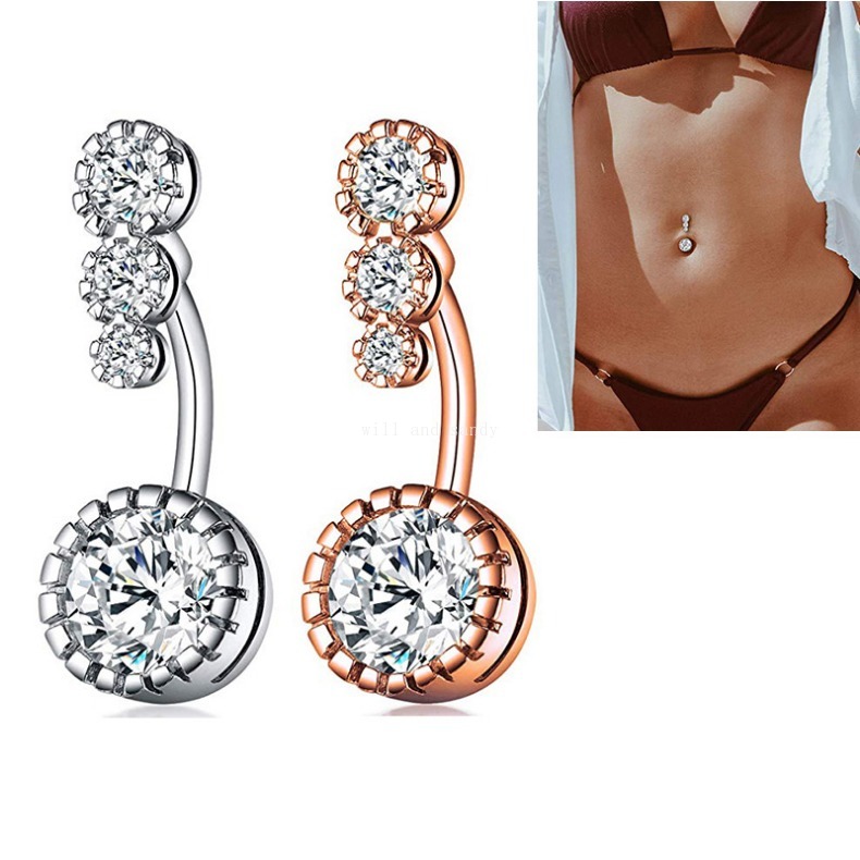 Stainless Steel Diamond Bell Button Rings Allergy Free Zircon Navel Belly Ring Sexy Fashion Women Body Jewelry Will and Sandy