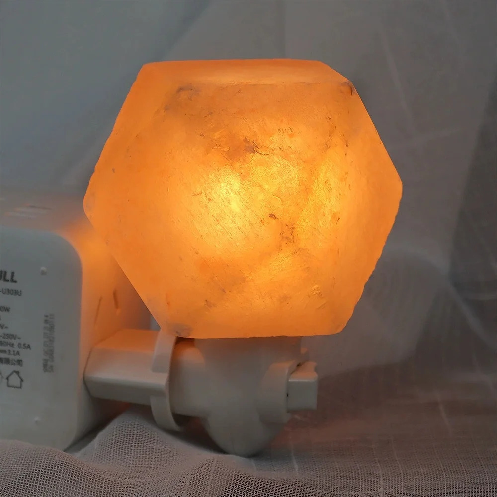 Himalayan Warm White Salt Lamp Night Light Natural Crystal Hand Carved Air Purifying with Plug Release Negative Ions Bedroom 250225