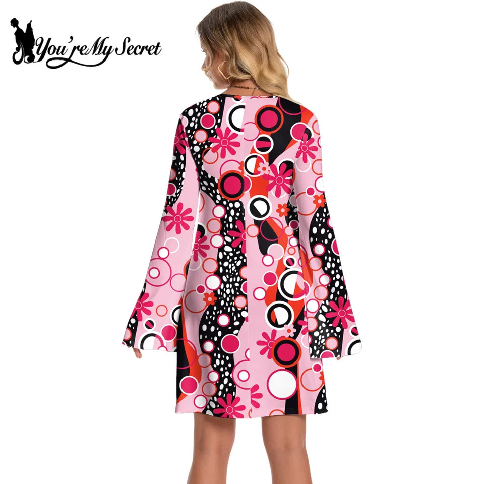 Youre My Secret Women 70s Floral Printed Disco Dress Hippie Clothes Accessories Halloween Dance Costumes Holiday Clothes 250225