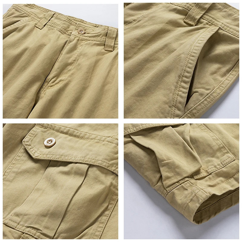 Mens Summer 100 Cotton Loose Casual Cargo Shorts Fashion Solid Color Short Pants Multiple Pockets Outdoors Hiking Men 250214