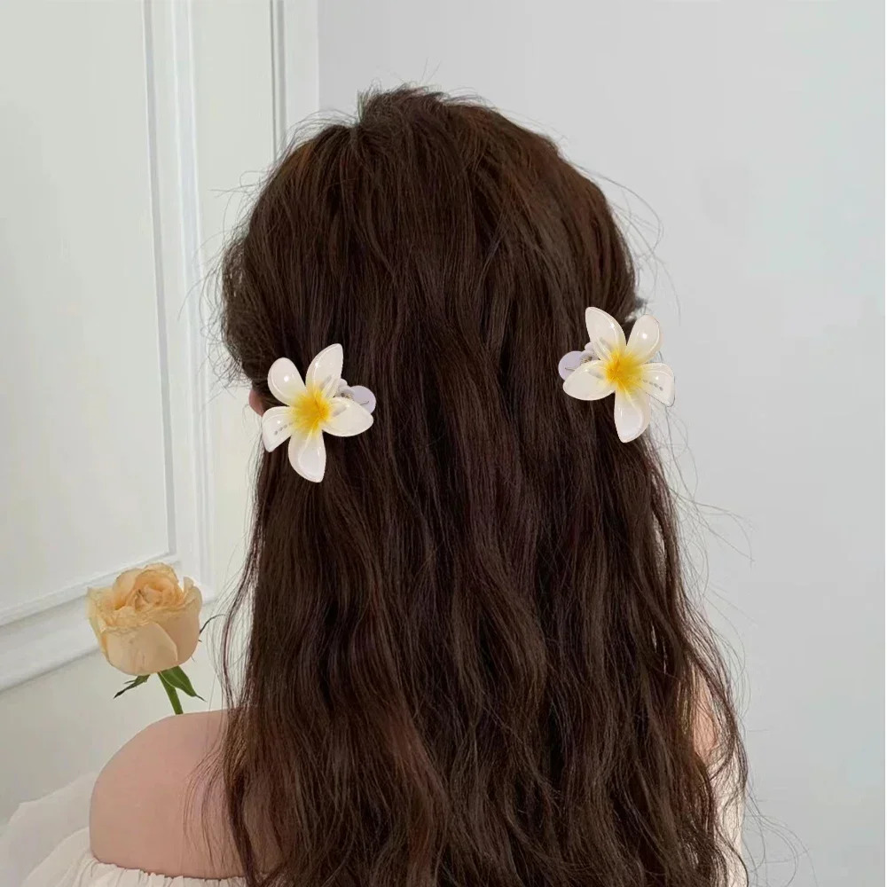 6Pcs Hawaiian Gradient Hair Clips Flower Claws Small Size Fashion Headwear Hairpin Crab Barrette Accessories for Women 250218