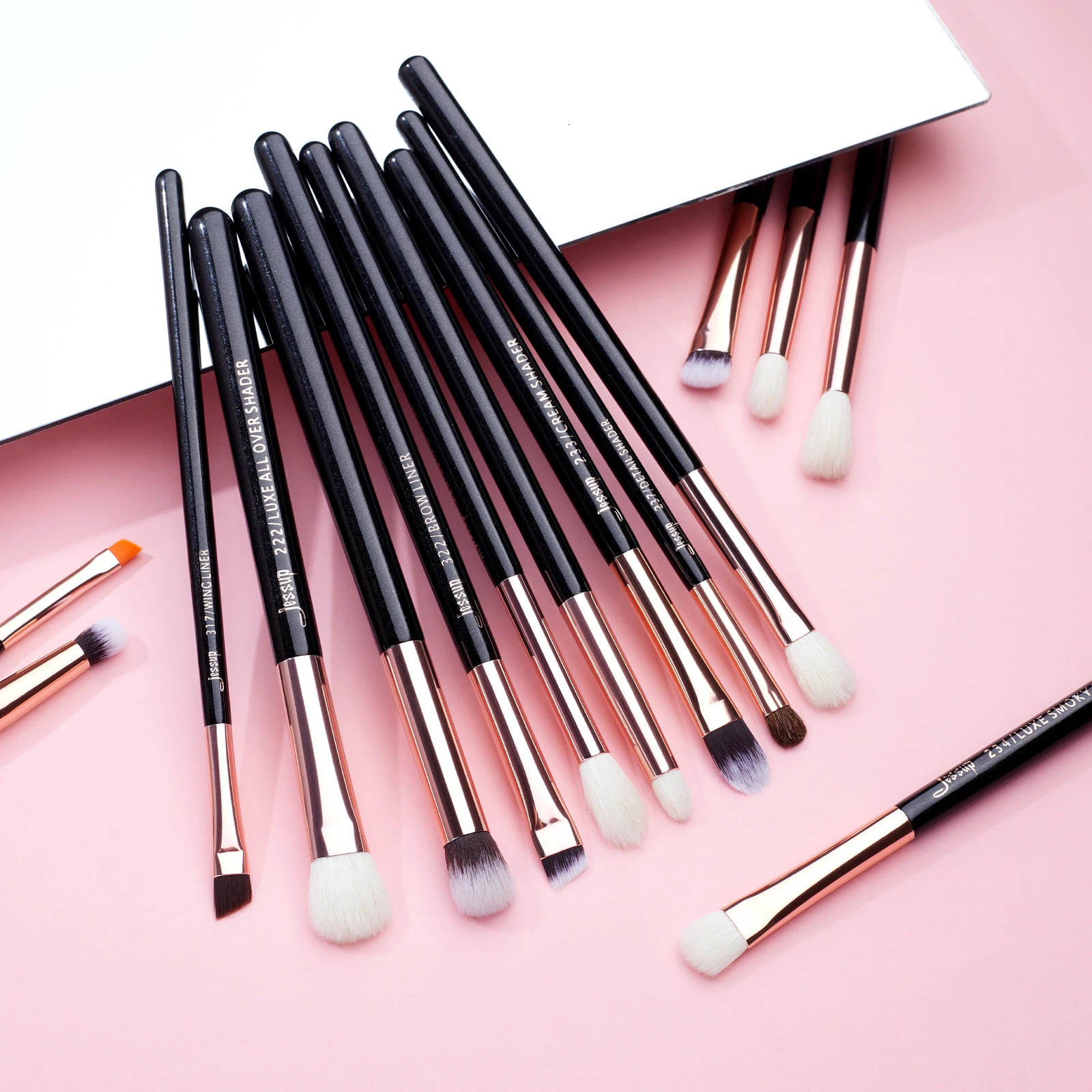 Jessup Makeup Brushes Set 15pcs Make up Brush Tools kit Eye Liner Shader natural-synthetic hair Rose Gold/Black T157 250224