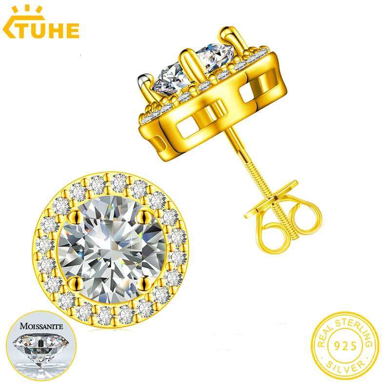 TUHE Unisex Classic Round VVS1 Moissanite For Women Fine Jewelry Wedding Lab Dia Sier Earring Gift