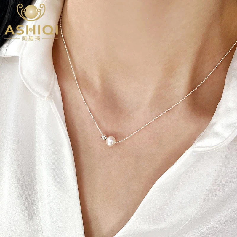 ASHIQI Natural Freshwater Pearl Necklace 925 Sterling Silver for Women Fashion Jewelry 250222