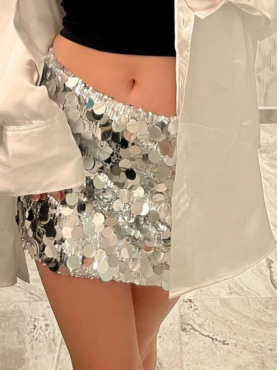 Women Mini Skirts Sexy Sequined Light-Reflecting Short Type Sheath Skirt Carnival Party Clothings Dress 250225