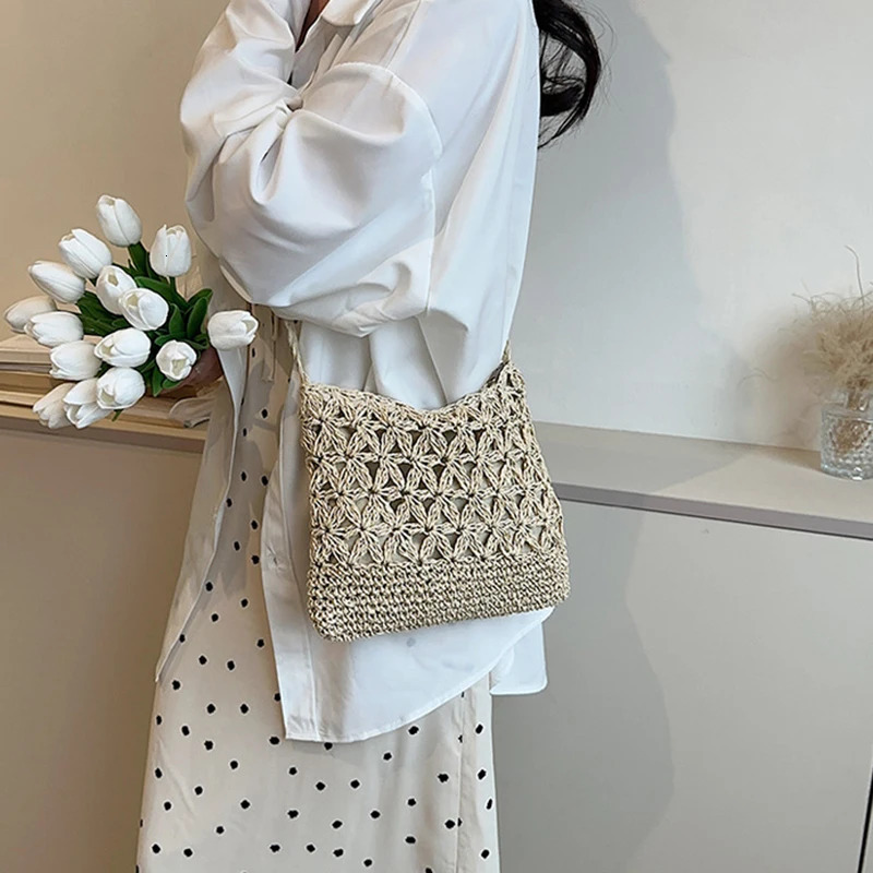 Small Fresh Crossbody Bag Womens Bag Straw Woven Shoulder Bag Niche And Versatile Woven Bag Simple And Fashionable Handbag 250224