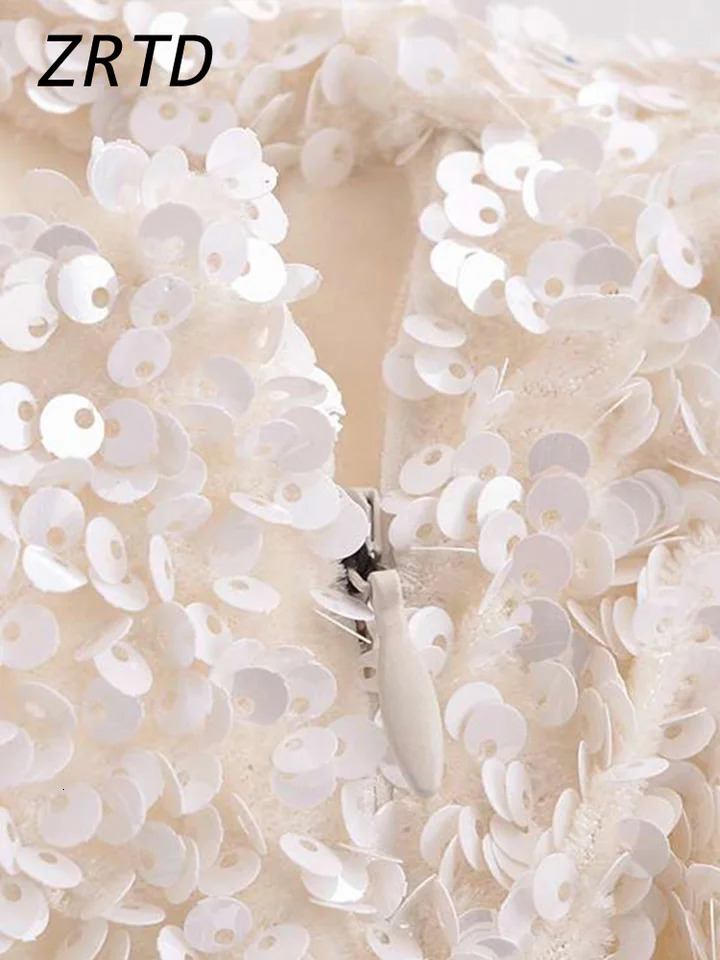 Elegant Sequined Long Party Dress Women Slim O-neck Detachable Full Sleeve Female Dresses Lady Solid Shining Evening Robe 250225