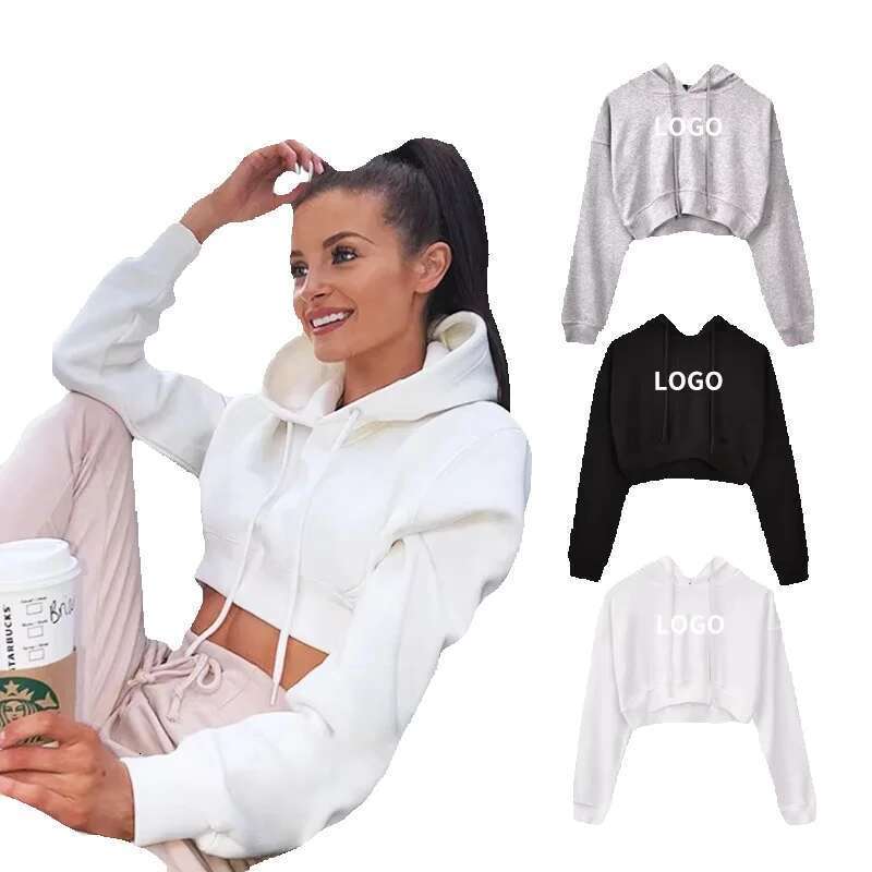 High Quality OEM Latest Design Lady Pullover Hoodies Women Long Sleeve Crop Top