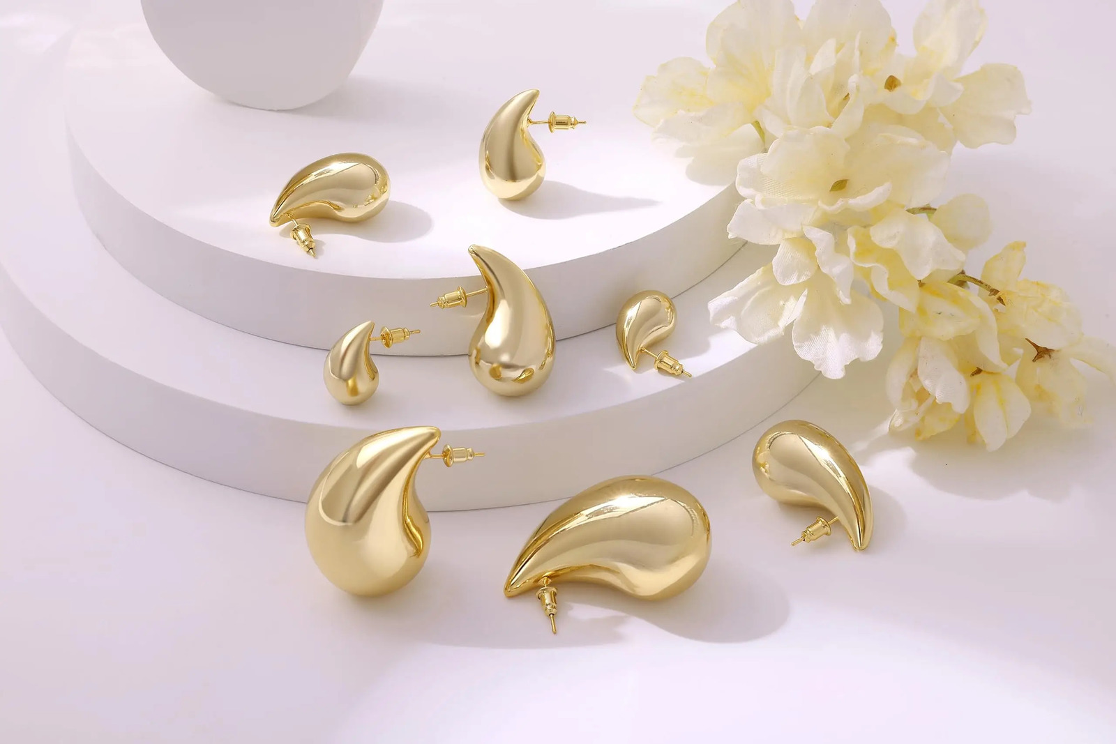 Shevalue Women Gold Teardrop Earrings Lady Chunky 14K Gold Plated Simple Water Drop Shape Earrings with 925 Sterling Silver Post 250225
