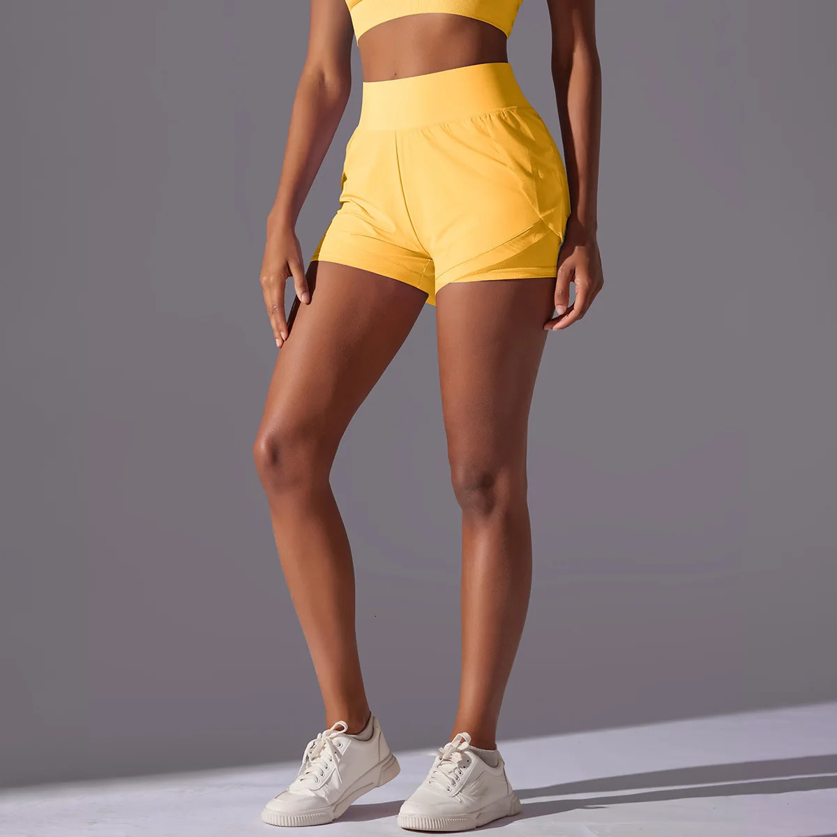 Loose Sports Shorts Womens High-waisted Double-layer Anti-slip Yoga Fitness Pants Running Fast Dry Training Outside Wearing 250226