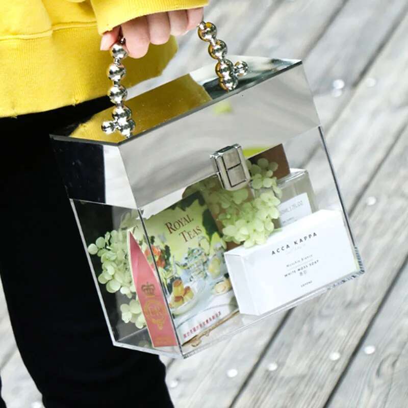 Acrylic Fashion Metal Handheld Lady Handbag High Quality Transparent Gift Box Banquet Evening Bag designer handbags women